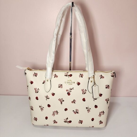 NWT Coach CU271 Gallery Tote Ladybug Floral Print Zip Top Bag Purse - Picture 1 of 5